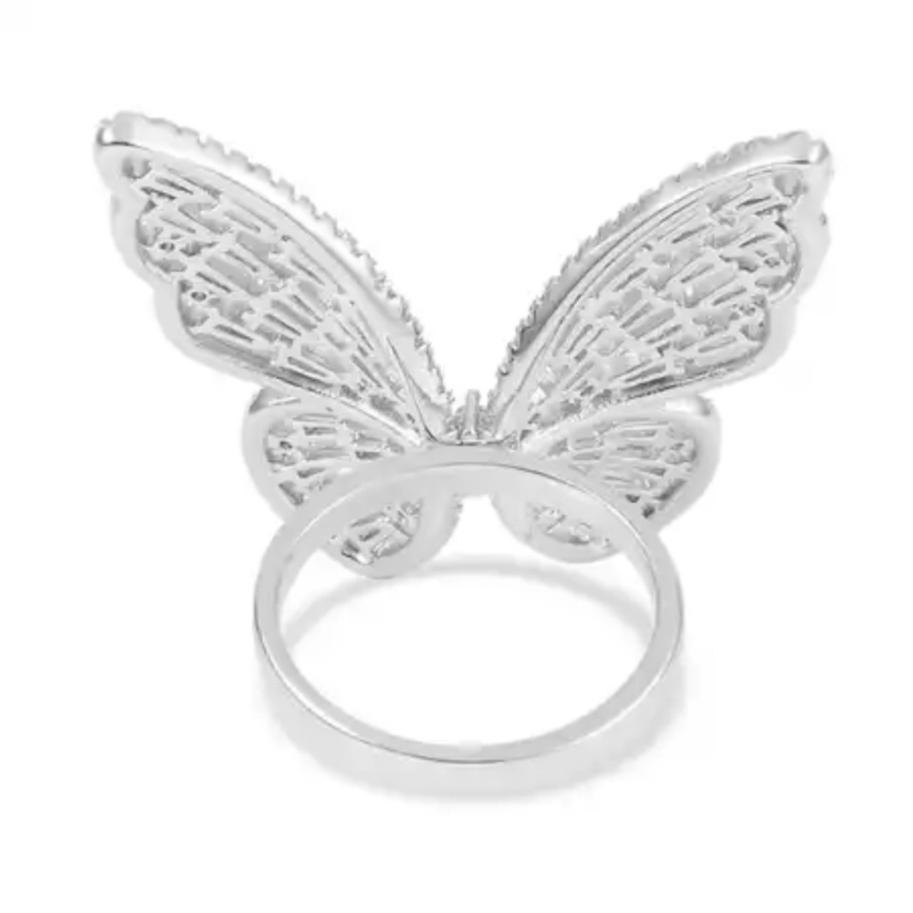 Simulated Diamond Butterfly Ring in Silvertone (Size 6.0) - Picture 4 of 8